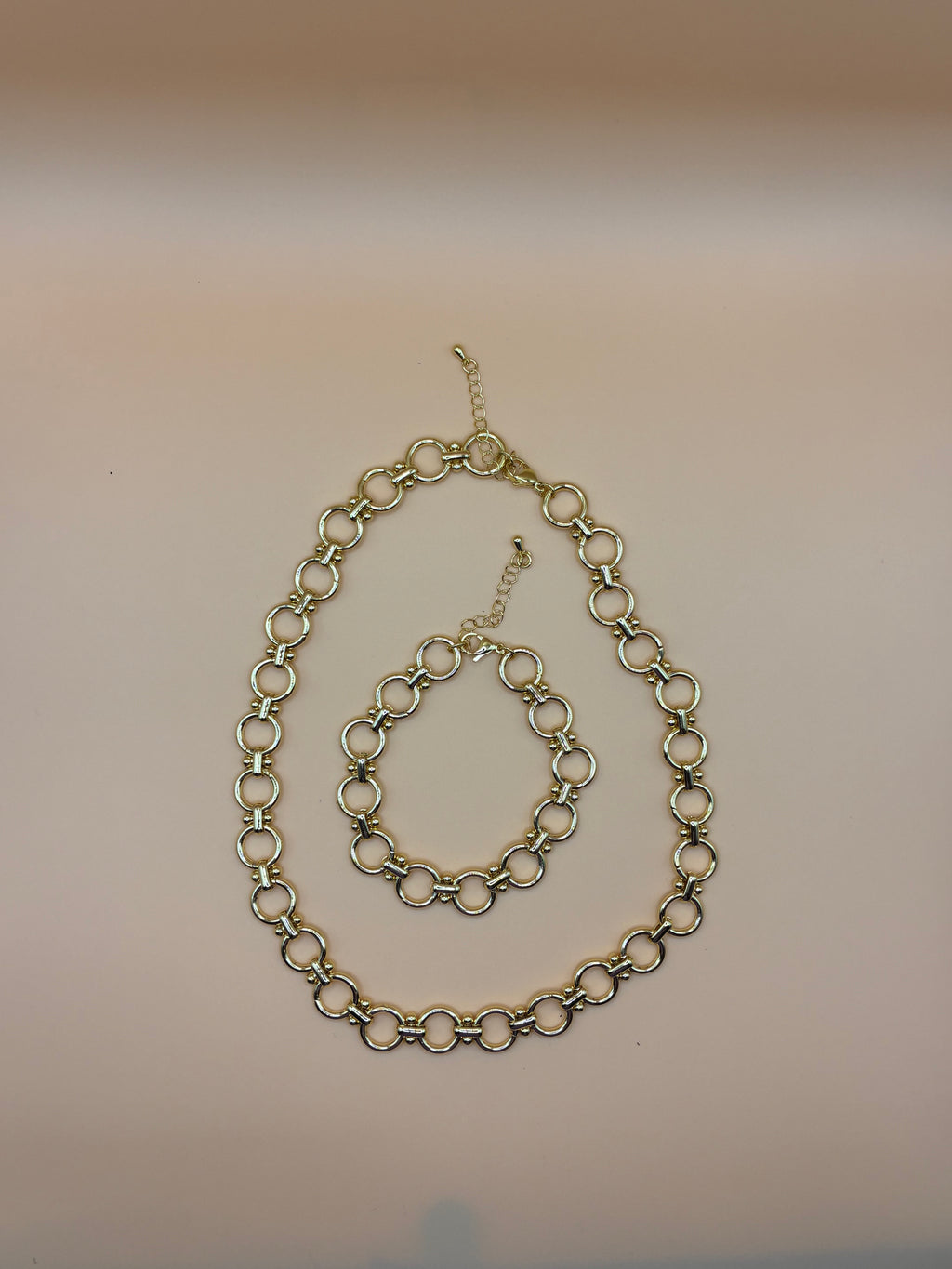 Gold hoops necklace and bracelet set
