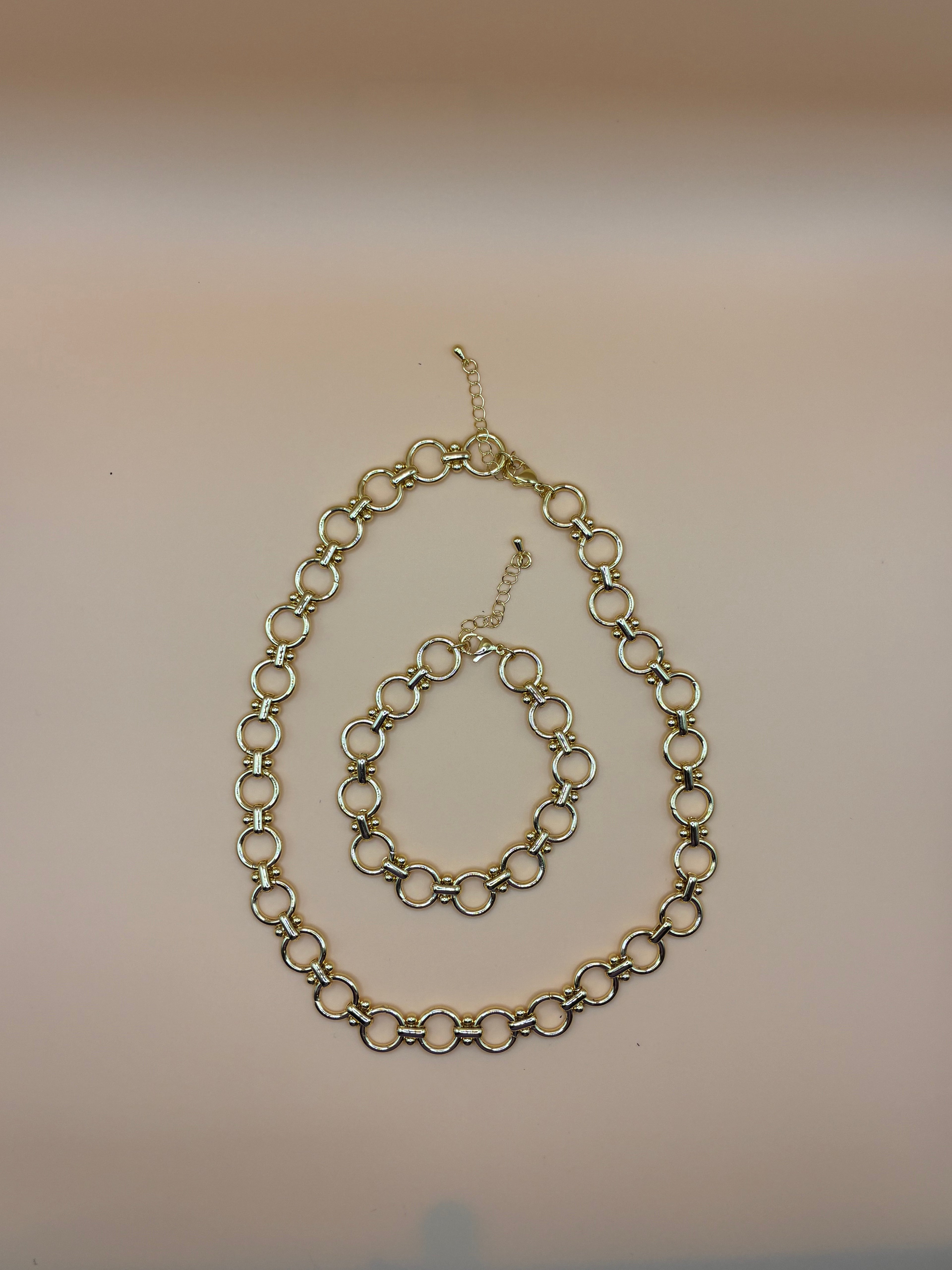 Gold hoops necklace and bracelet set
