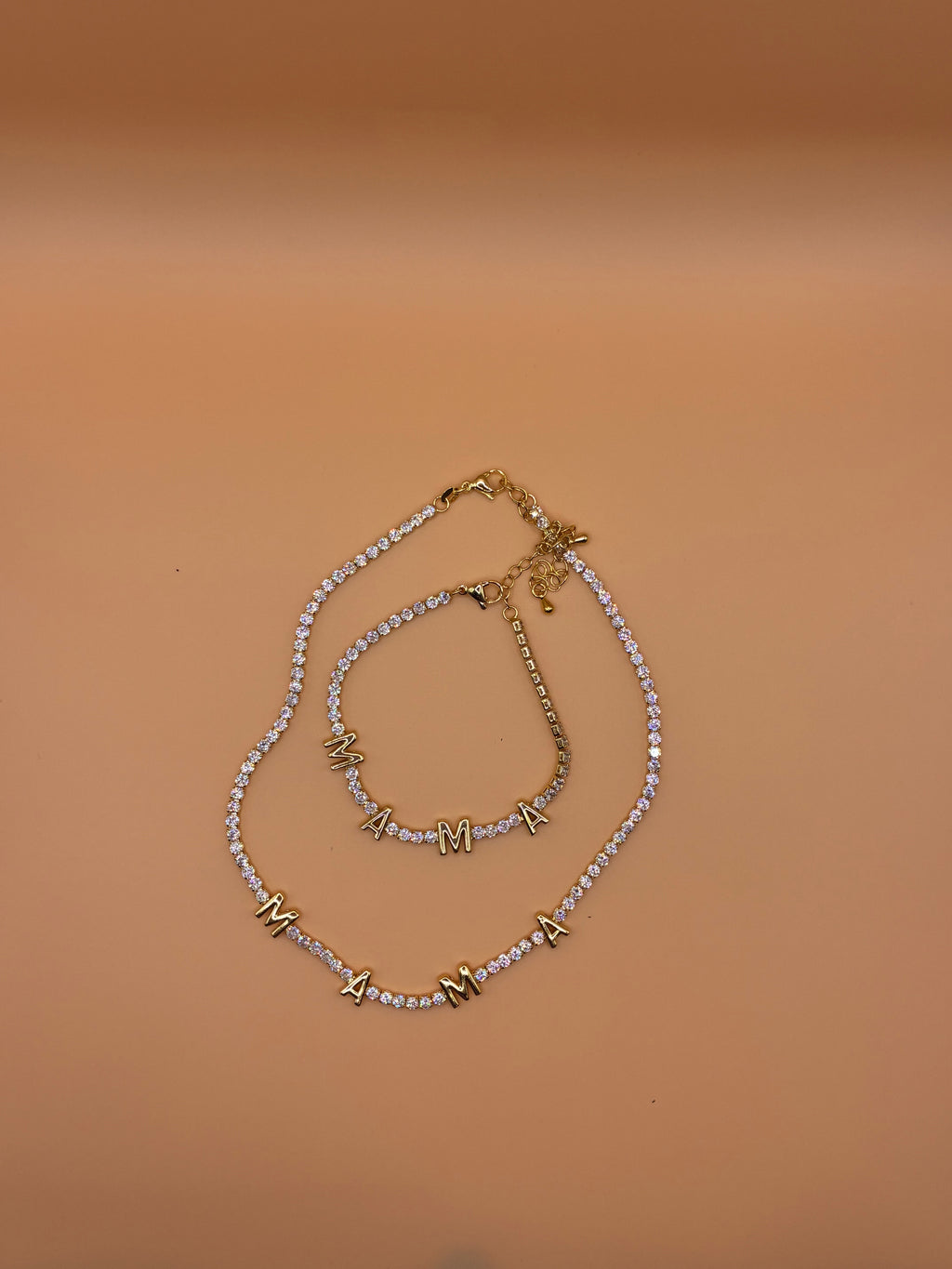 Mama gold cubic zirconia necklace and bracelet set