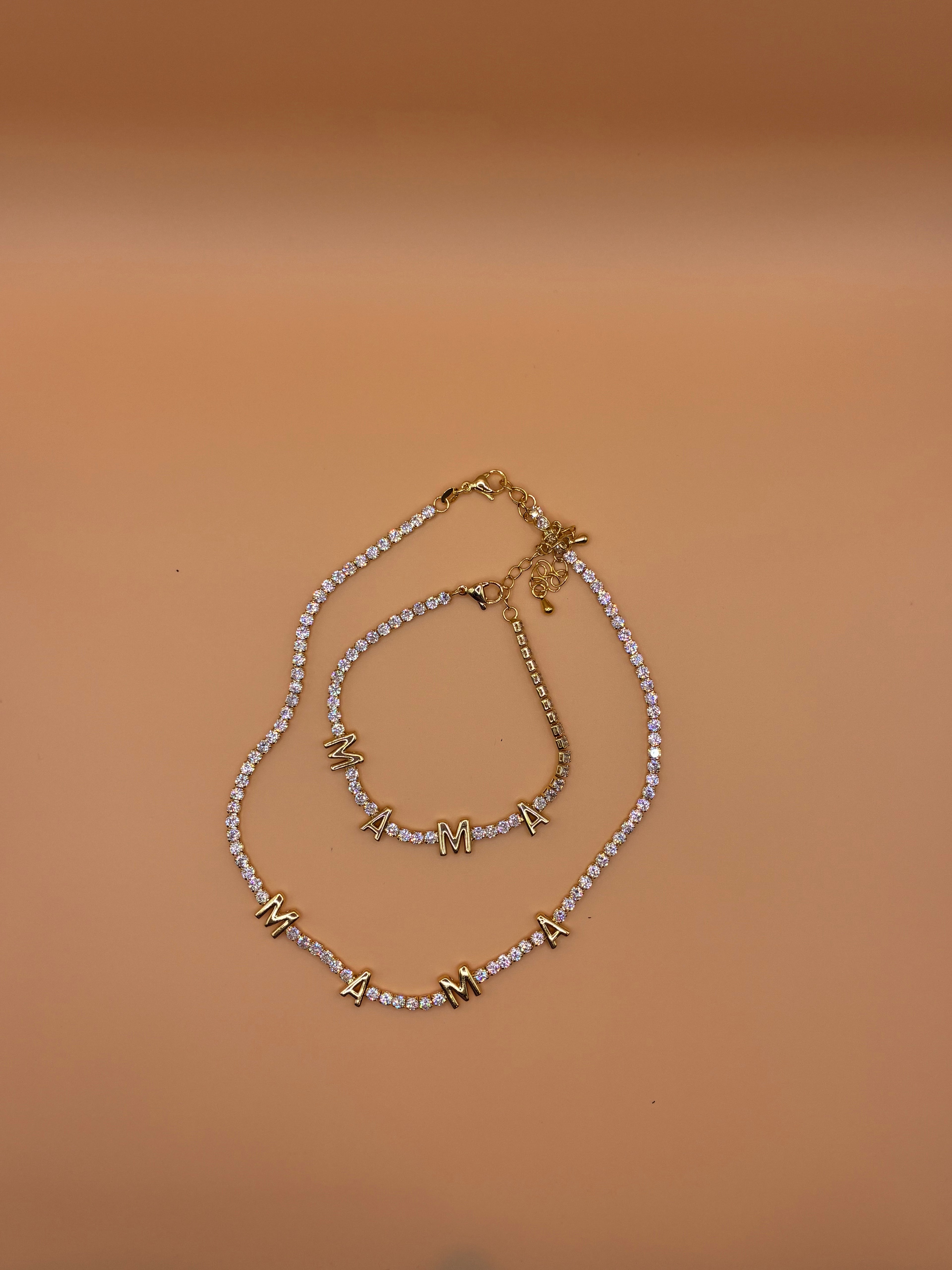 Mama gold cubic zirconia necklace and bracelet set