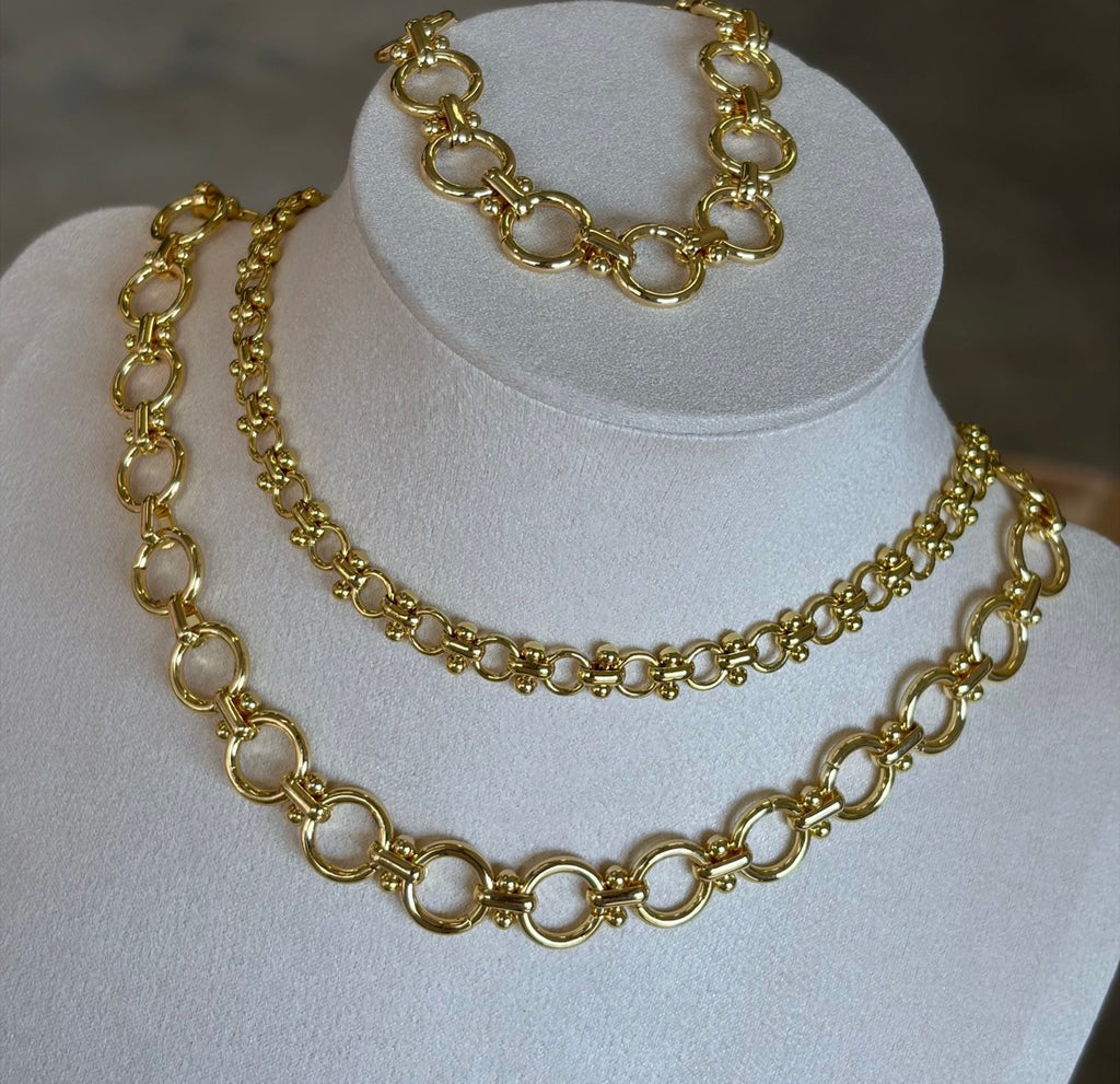 Gold hoops necklace and bracelet set