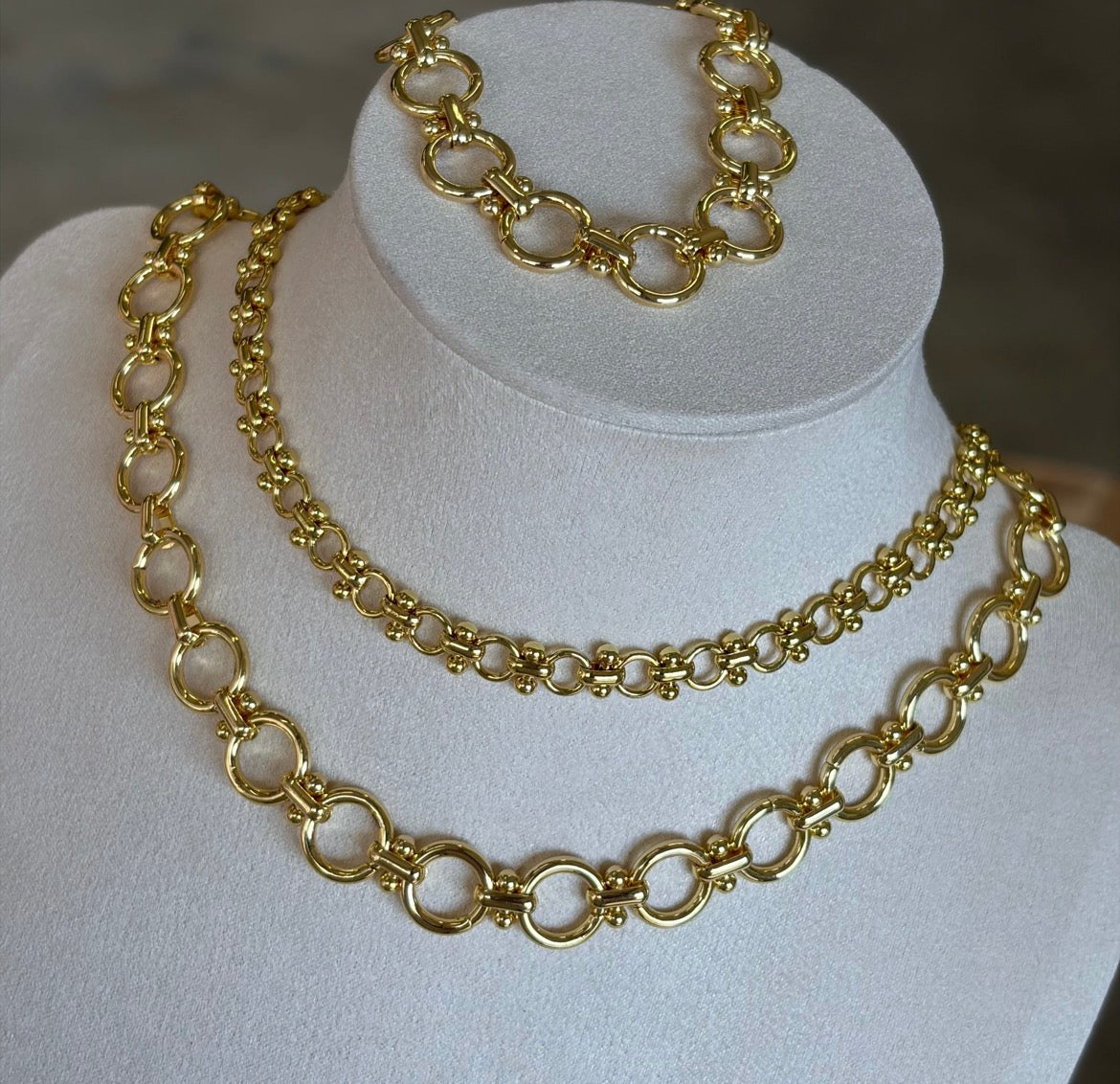 Gold hoops necklace and bracelet set