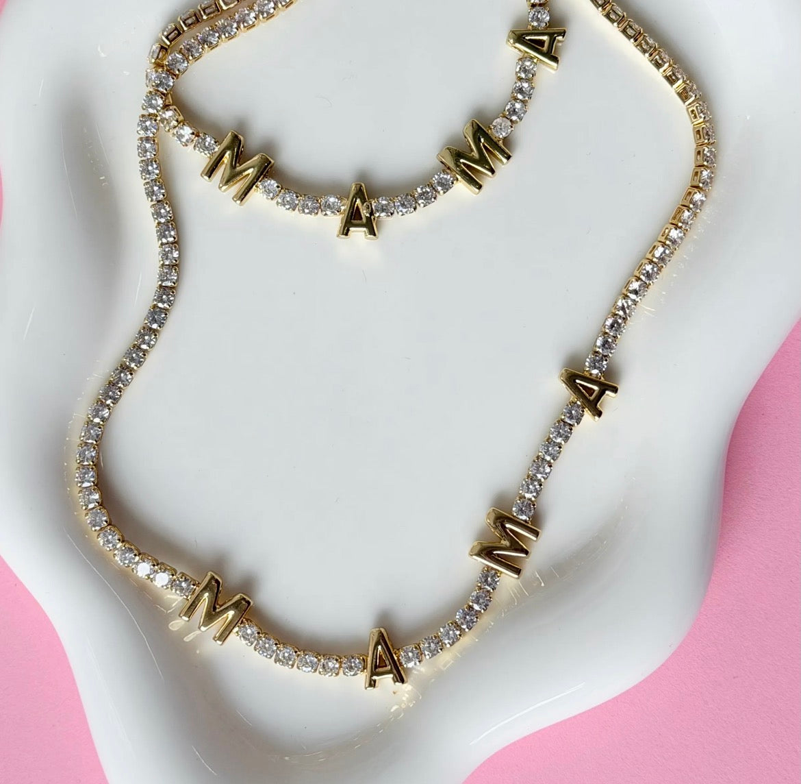 Mama gold cubic zirconia necklace and bracelet set