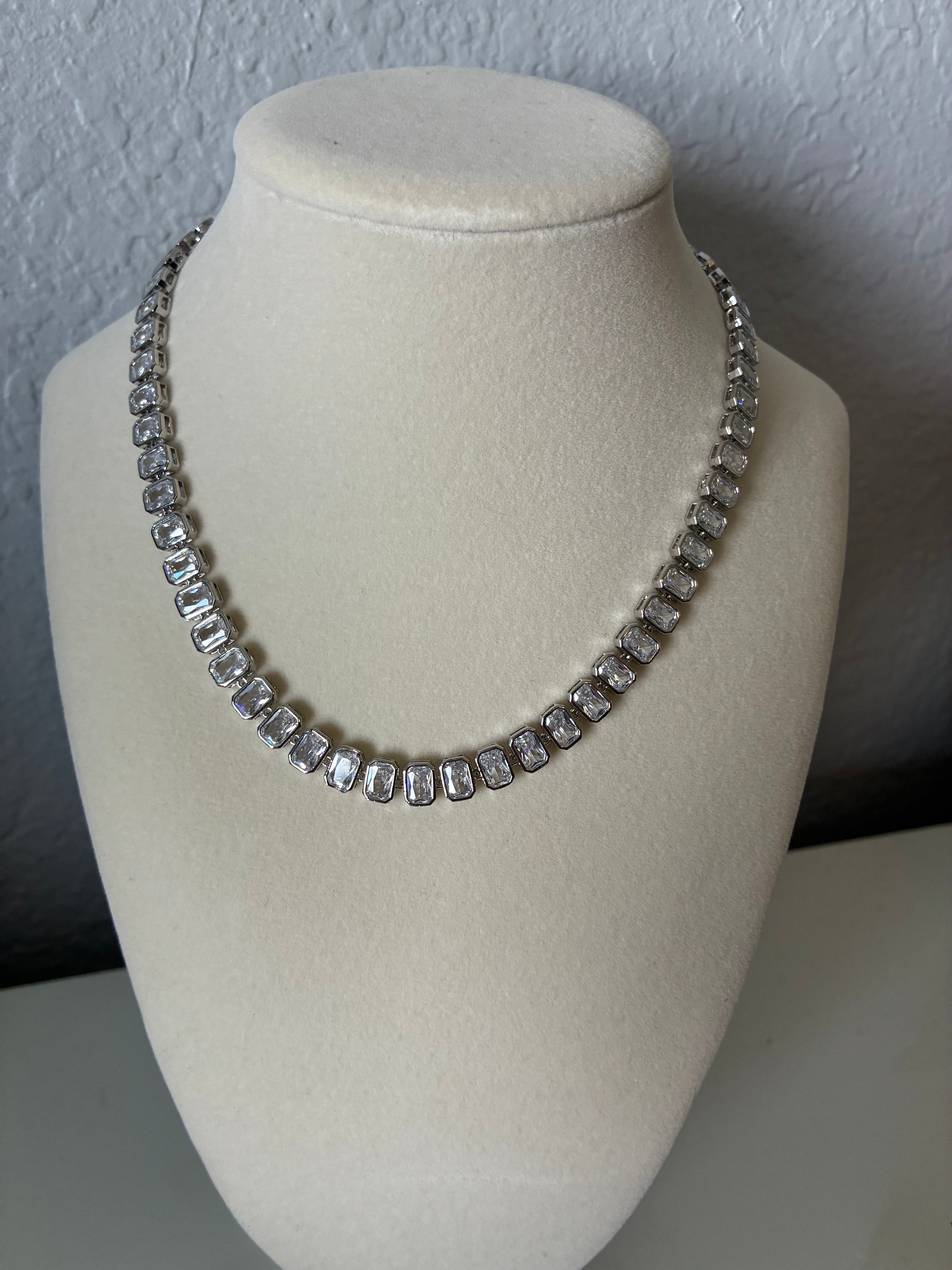 Silver Baguette Tennis Necklace